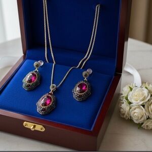 Elegant Ruby Red Jewelry Set